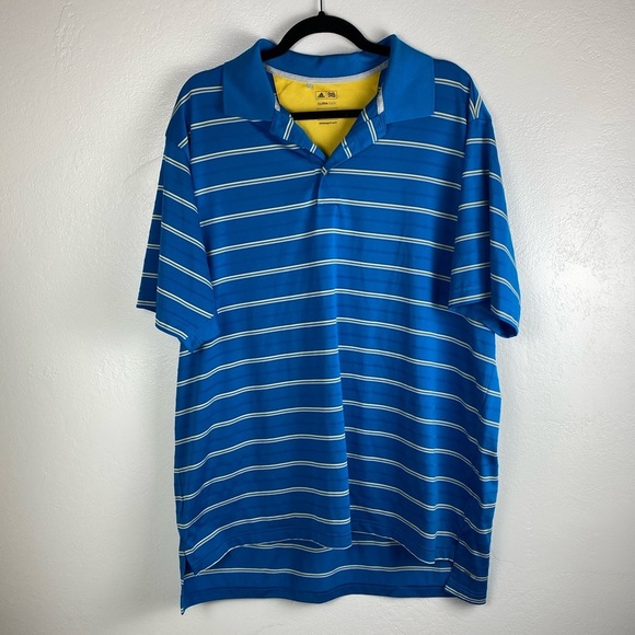 Adidas Gold ClimaCool Blue Stripe Short Sleeve Polo Shirt Men’s size XXL - Picture 1 of 7